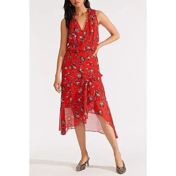 NWT Veronica Beard Corsica Silk Midi Sun Dress Size 6 Red Floral #1E455 - Picture 3 of 15